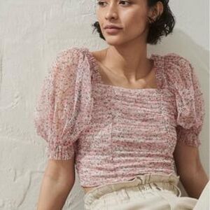 H&M Pink Textured Puff Sleeve Blouse